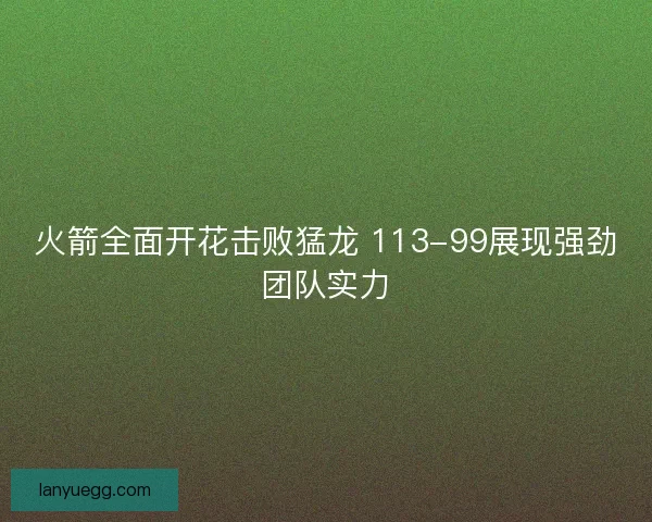 火箭全面开花击败猛龙 113-99展现强劲团队实力